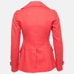 Pre Owned CH Carolina Herrera Red Textured Cotton Double Breasted Coat XS