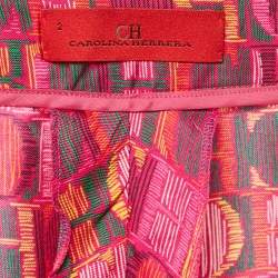 Pre Owned CH Carolina Herrera Pink Logo Print Silk Wide Leg Pants S