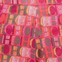 Pre Owned CH Carolina Herrera Pink Logo Print Silk Wide Leg Pants S