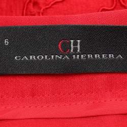 Pre Owned CH Carolina Herrera Red Lace Ruffle Trim Slit Detail Maxi Skirt and Tops M