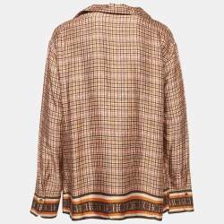 CH Carolina Herrera Red Houndstooth Printed Sateen Top M