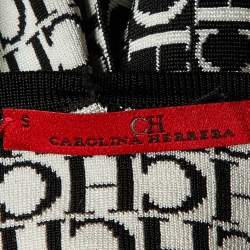 CH Carolina Herrera Monochrome Logo Intarsia Knit neck Wrap Detail Pullover S