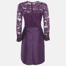 Pre Owned CH Carolina Herrera Purple Lace and Satin Short Dress S