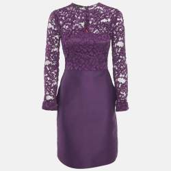 CH Carolina Herrera Purple Lace and Satin Short Dress S