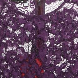 Pre Owned CH Carolina Herrera Purple Lace and Satin Short Dress S