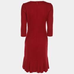 CH Carolina Herrera Red Wool Ruffle Midi Dress XS
