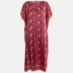 Pre Owned CH Carolina Herrera Pink CH Print Silk Belted Kaftan Dress One Size