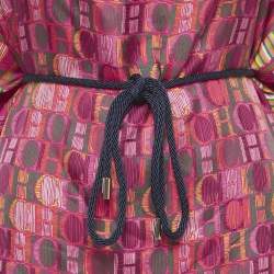 Pre Owned CH Carolina Herrera Pink CH Print Silk Belted Kaftan Dress One Size