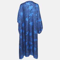 مملوكة مسبقًا CH Carolina Herrera Blue Logo Floral Print Silk Asymmetric Tunic L