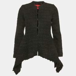 CH Carolina Herrera Black Tweed Flared Asymmetric Jacket S