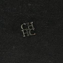 Pre Owned CH Carolina Herrera Black Lace Trim Knit and Silk Top M