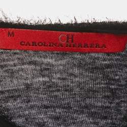Pre Owned CH Carolina Herrera Black Lace Trim Knit and Silk Top M