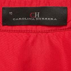 Pre Owned CH Carolina Herrera Red Taffeta Tiered Sleeveless Shirt Dress L