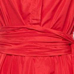 Pre Owned CH Carolina Herrera Red Taffeta Tiered Sleeveless Shirt Dress L