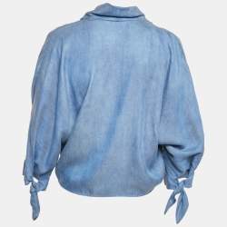 Pre Owned بلوزة سي اتش كارولينا هيريرا بلوزة ليوسيل أزرق برقبة عميقة مقاس صغير - اكسس مول