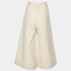 CH Carolina Herrera Cream Stretch Cotton Wide Leg Capri Pants S
