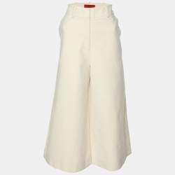 CH Carolina Herrera Cream Stretch Cotton Wide Leg Capri Pants S