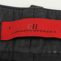 CH Carolina Herrera Black Lambskin Leather Wide Leg Capri Pants M