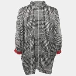 CH Carolina Herrera Black Houndstooth Print Satin Loose Fit Blouse XS