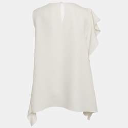 Pre Owned CH Carolina Herrera White Crepe Ruffled Sleeveless Top S