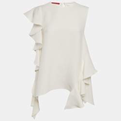CH Carolina Herrera White Crepe Ruffled Sleeveless Top S