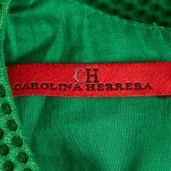 Pre Owned CH Carolina Herrera Green Mesh Bow Detail Sleeves Midi Dress L 
