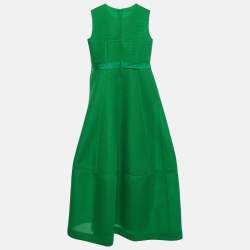 Pre Owned CH Carolina Herrera Green Mesh Bow Detail Sleeves Midi Dress L 