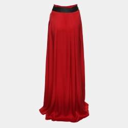 Carolina Herrera Red Silk Pleated Maxi Skirt S