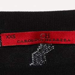 Pre Owned CH Carolina Herrera Monochrome Floral Jacquard Knit Top XXS