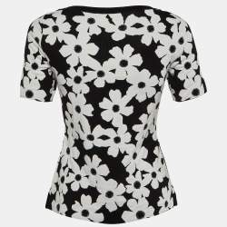 Pre Owned CH Carolina Herrera Monochrome Floral Jacquard Knit Top XXS