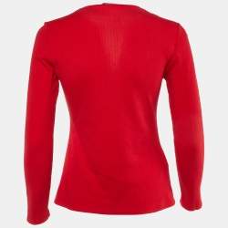 Pre Owned CH Carolina Herrera Red CH Pattern Cotton V-Neck Top XS