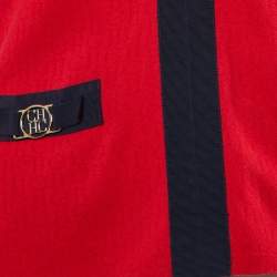 Pre Owned CH Carolina Herrera Red CH Pattern Cotton V-Neck Top XS