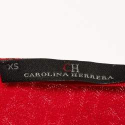 Pre Owned CH Carolina Herrera Red CH Pattern Cotton V-Neck Top XS