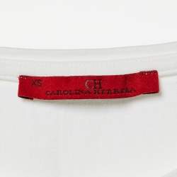 Pre Owned CH Carolina Herrera White CH Embroidered Cotton T-Shirt XS