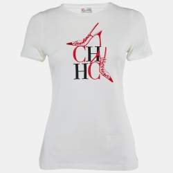 Pre Owned CH Carolina Herrera White CH Embroidered Cotton T-Shirt XS