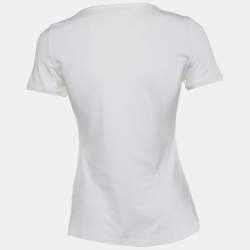 Pre Owned CH Carolina Herrera White CH Embroidered Cotton T-Shirt XS