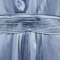 Pre Owned CH Carolina Herrera Blue Silk Halter Neck Pleated Maxi Dress M
