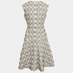Pre Owned CH Carolina Herrera White Patterned Jacquard Sleeveless Midi Dress M