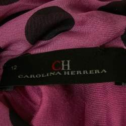 Pre Owned CH Carolina Herrera Purple Polka Dots Silk Tiered Midi Dress L