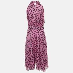 Pre Owned CH Carolina Herrera Purple Polka Dots Silk Tiered Midi Dress L
