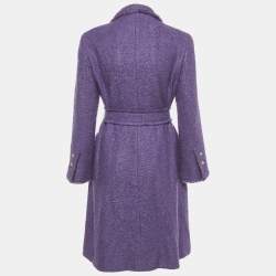 Pre Owned CH Carolina Herrera Purple Wool Blend Tweed Belted Mid-Length Coat M