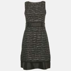 Pre Owned CH Carolina Herrera Black Lurex Tweed Raw Edge Short Dress M