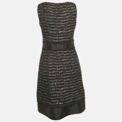 Pre Owned CH Carolina Herrera Black Lurex Tweed Raw Edge Short Dress M