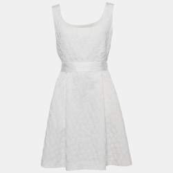 Pre Owned CH Carolina Herrera White Textured Jacquard Sleeveless Mini Dress L
