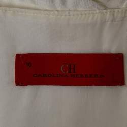 Pre Owned فستان سي أتش كارولينا هيريرا أبيض منقوش جاكارد بلا أكمام قصير كبير