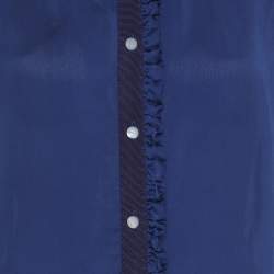 Pre Owned CH Carolina Herrera Blue Satin Ruffle Tops L