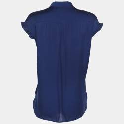 Pre Owned CH Carolina Herrera Blue Satin Ruffle Tops L