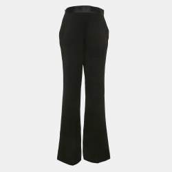 Pre Owned CH Carolina Herrera Black Crepe Brooch Detailed Flared Trousers S