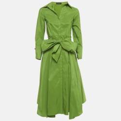 Pre Owned CH Carolina Herrera Green Taffeta Belted Midi Dress S