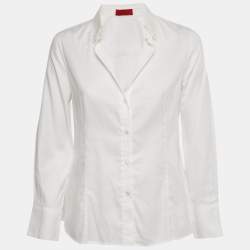 Pre Owned CH Carolina Herrera White Logo Patterned Cotton Shirt M 